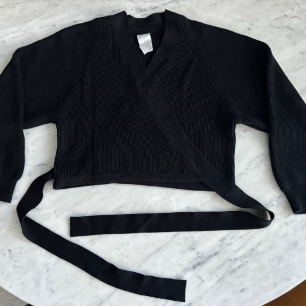 Kowtow Composure Cardigan Sweater Small Black Wrap Tie Waist